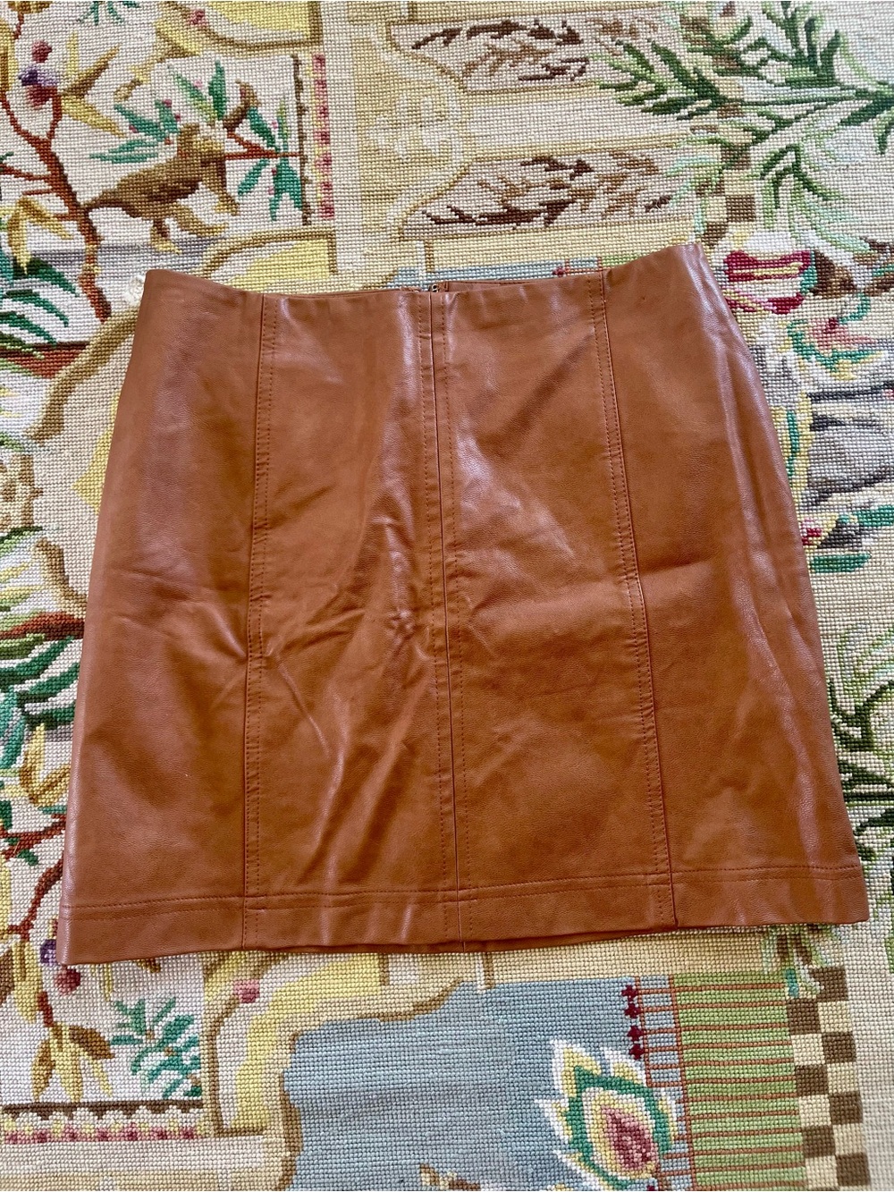 She + Sky Cognac Brown Leather Mini Skirt